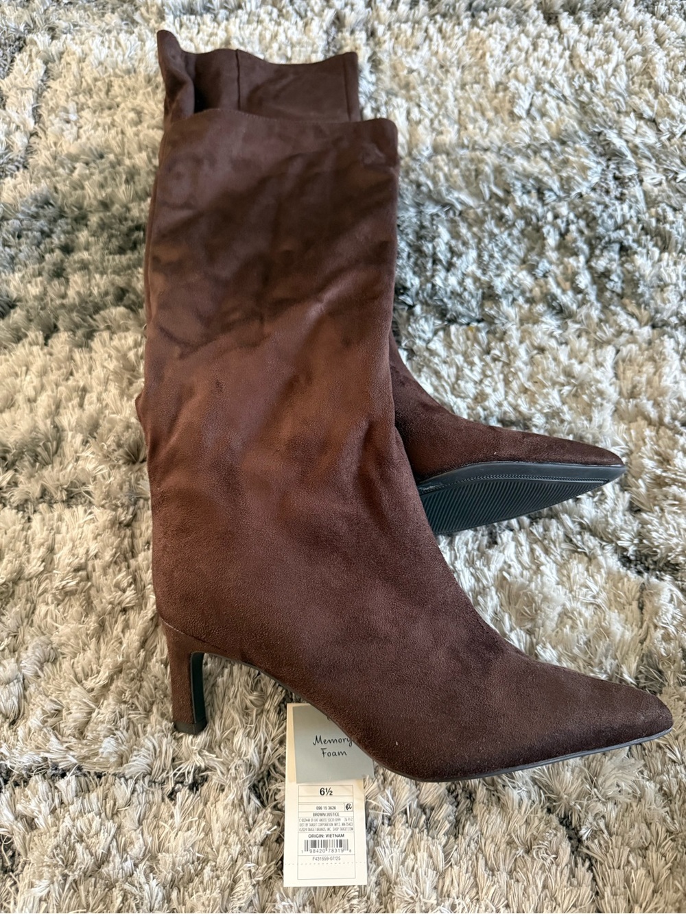 a new day Pointed Toe Mid-Calf Heeled Boots in Dark Brown Suede